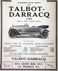Talbot-Darracq salgs annonce - Rootes Danmark
